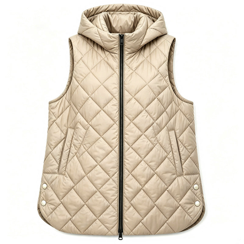 📢🎉50 % rabatt!!!🛍️✨Vadderad ärmlös huvtröja för damer, medellång, fritidsstil