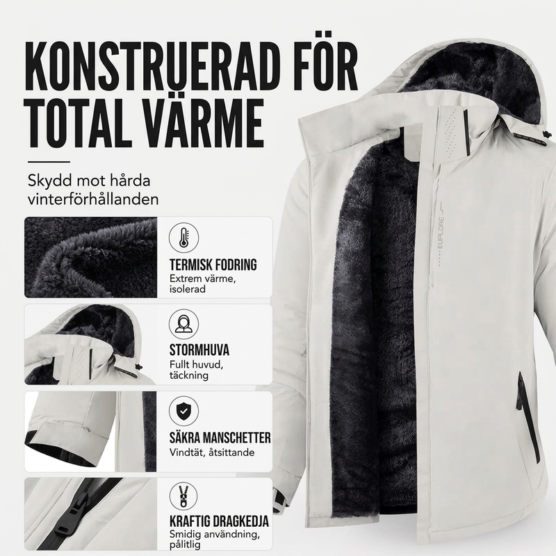 🌧️ Sista chansen ✨ Herrjacka med plyschfoder och huva – Vattentät, varm och bekväm