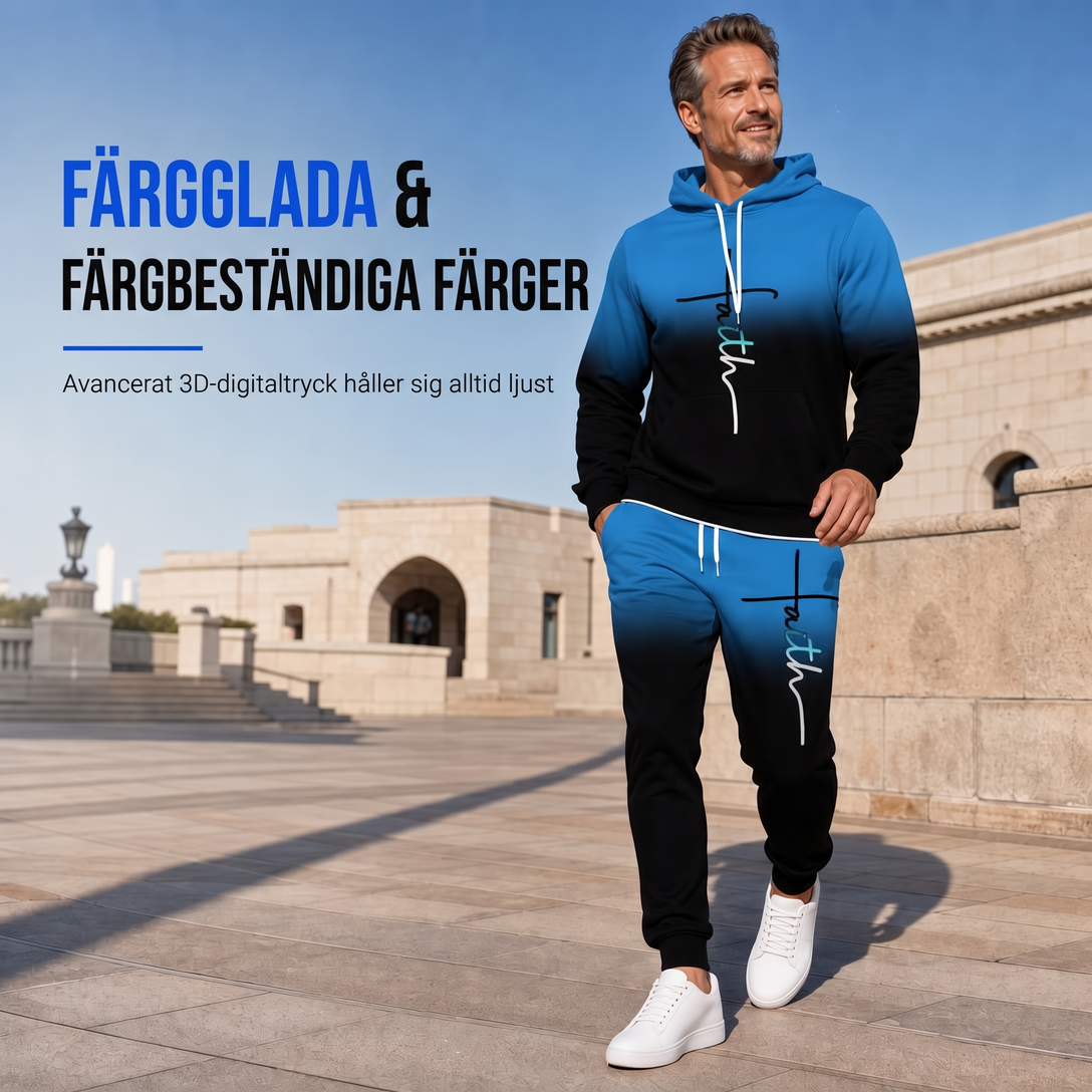 📢🎉50 % rabatt!!!🛍️✨Set med 3D-digitaltryckt långärmad huvtröja och byxor för herrar, avslappnad träningsdräkt för våren och hösten