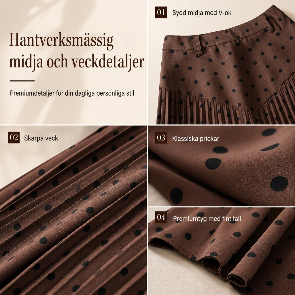 🌸 Ny kollektion ✨ Plisserad damkjol med hög midja och prickmönster – elegant midikjol med bekväm passform och feminin stil