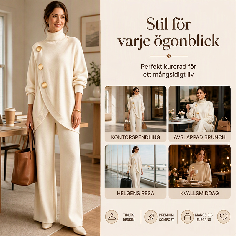 🛍️ Specialerbjudande ✨ Elegant set med damtröja med hög hals och byxor med vida ben – bekväm passform och elegant look