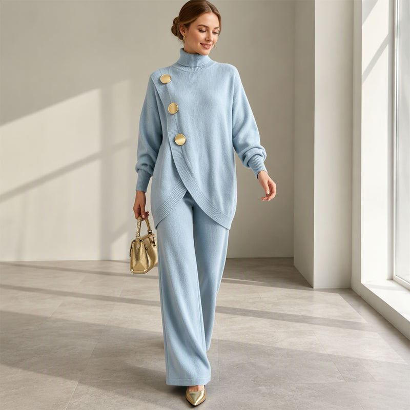 🛍️ Specialerbjudande ✨ Elegant set med damtröja med hög hals och byxor med vida ben – bekväm passform och elegant look