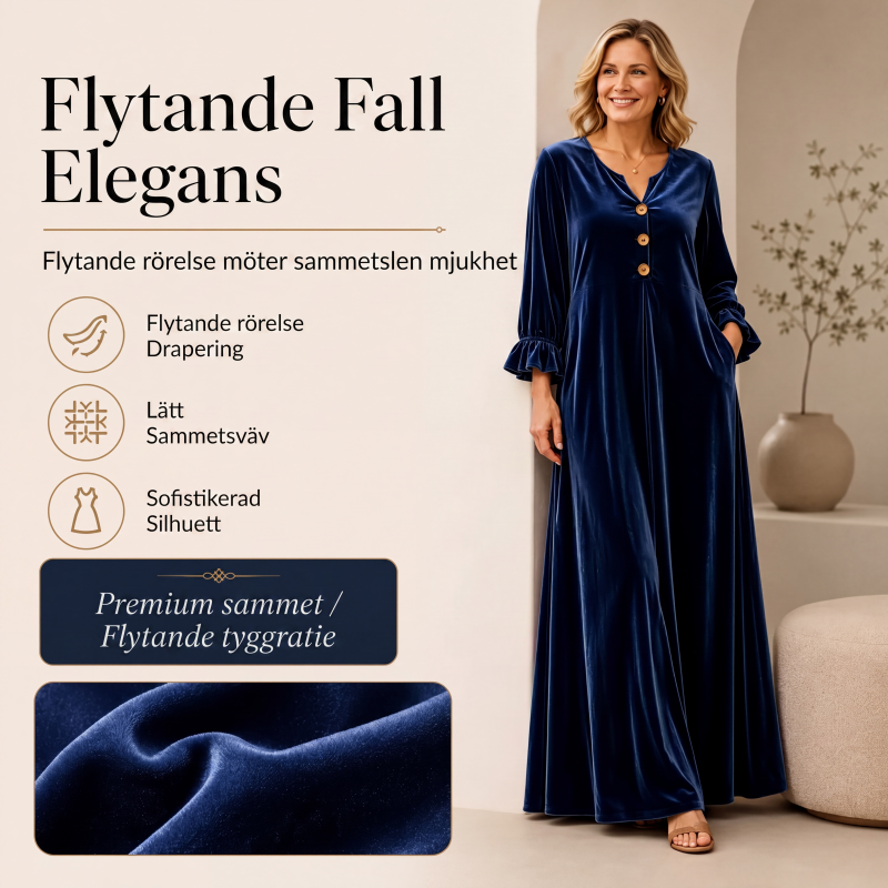 Elegant maxiklänning i sammet för kvinnor med volangklippta ärmar