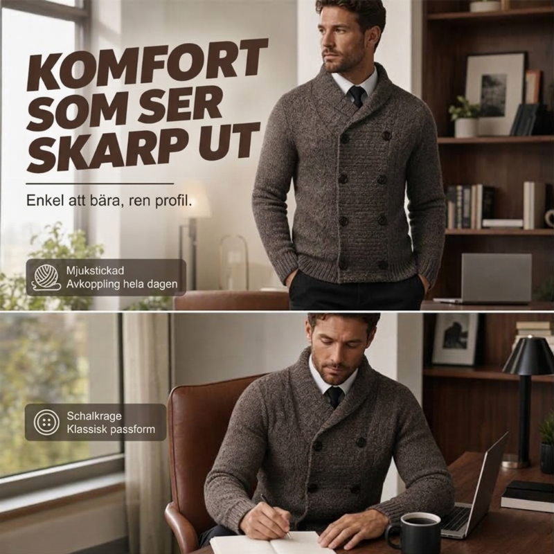 📢🎉50 % rabatt!!!🛍️✨Stickad kofta för herrar med sjalkrage och dubbelknappning
