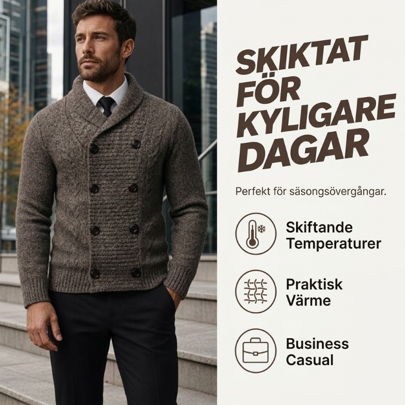📢🎉50 % rabatt!!!🛍️✨Stickad kofta för herrar med sjalkrage och dubbelknappning
