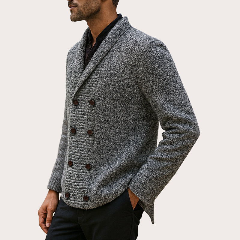 📢🎉50 % rabatt!!!🛍️✨Stickad kofta för herrar med sjalkrage och dubbelknappning