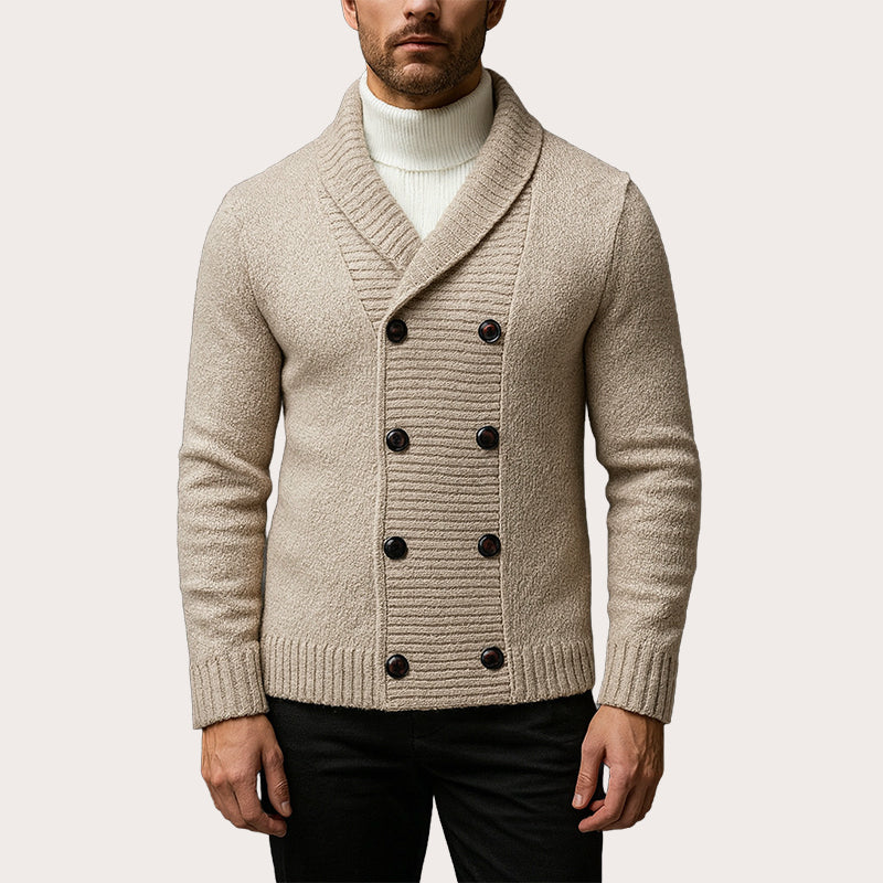 📢🎉50 % rabatt!!!🛍️✨Stickad kofta för herrar med sjalkrage och dubbelknappning