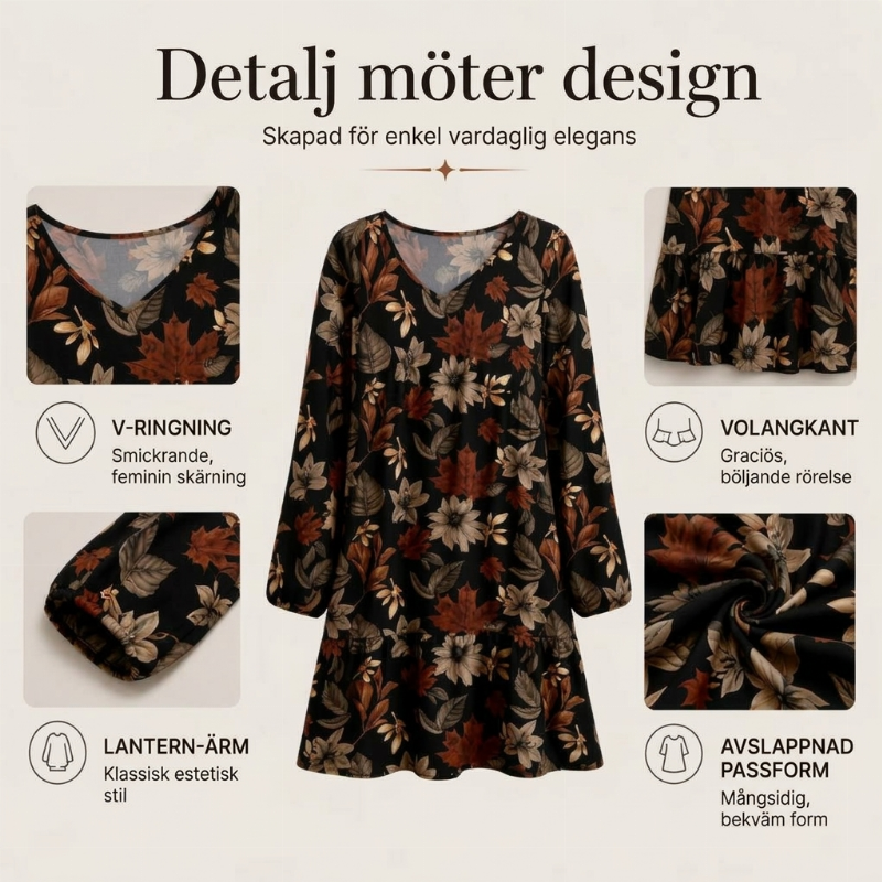👗Damklänning med elegant lönnlövmönster
