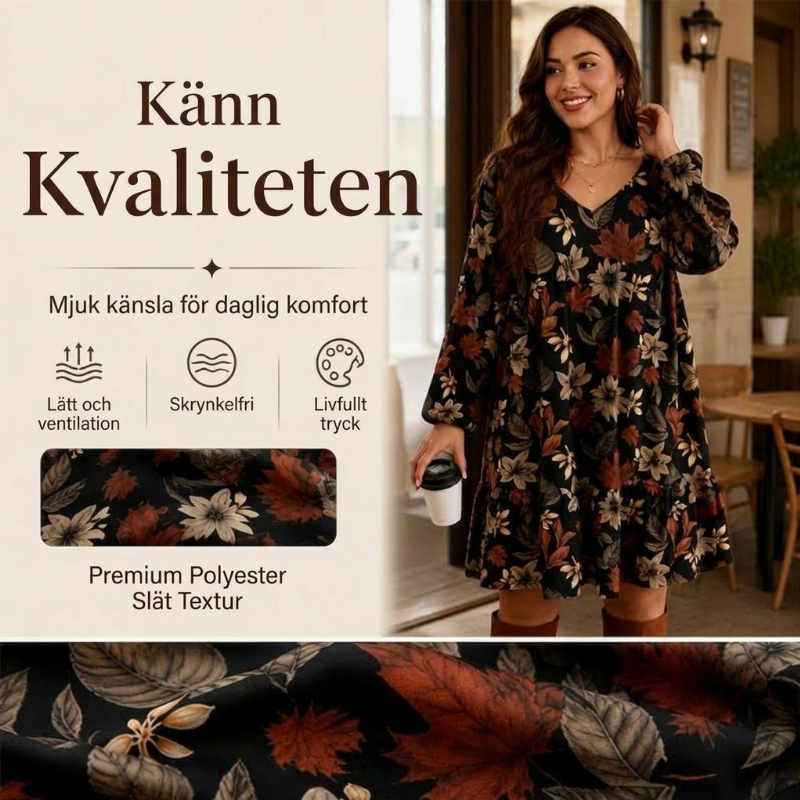 👗Damklänning med elegant lönnlövmönster
