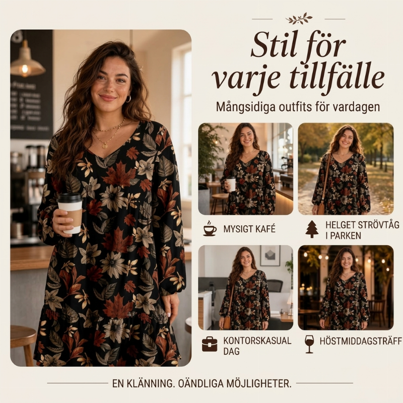 👗Damklänning med elegant lönnlövmönster