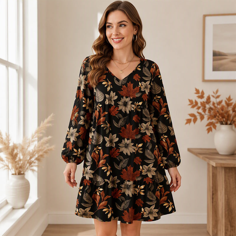 👗Damklänning med elegant lönnlövmönster