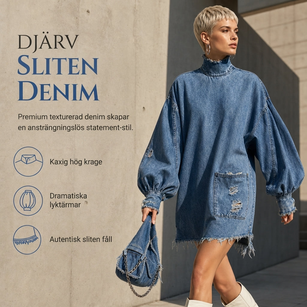 ✨ Ny höststil 💙 Oversized miniklänning i denim för damer med krage – bekväm passform, trendig och avslappnad chic