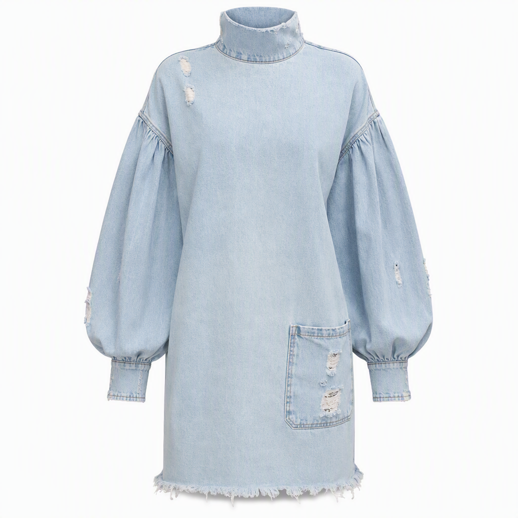 ✨ Ny höststil 💙 Oversized miniklänning i denim för damer med krage – bekväm passform, trendig och avslappnad chic