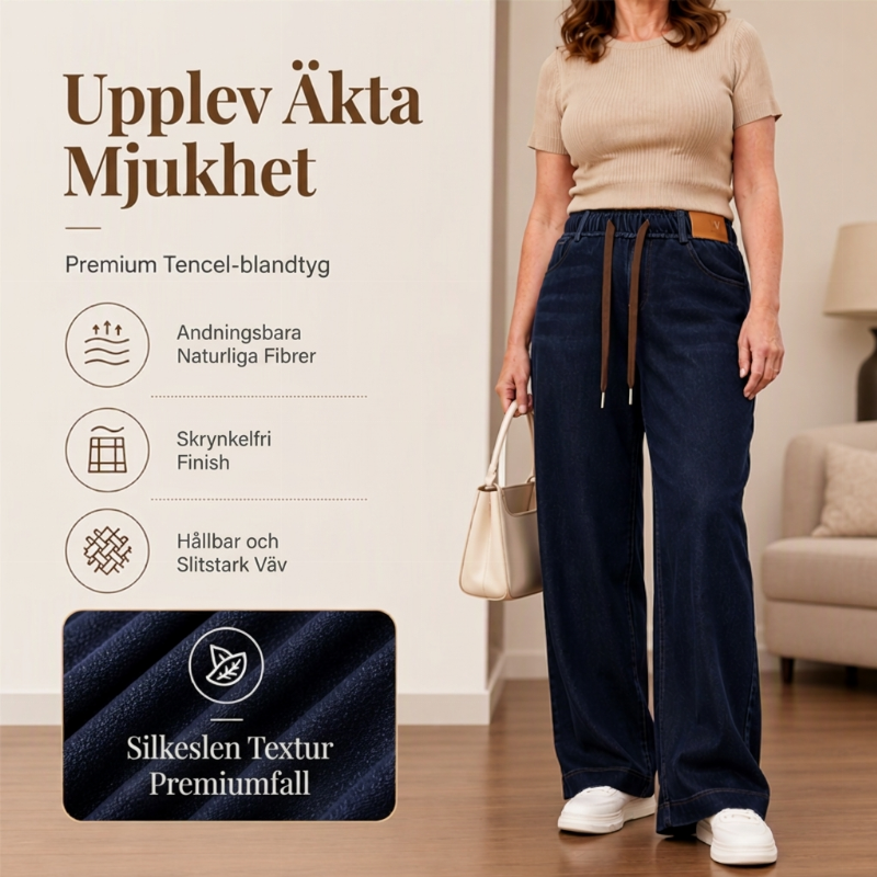 ✨ Casual-favorit 👖 Långa damjeans med dragsko – avslappnad passform, bekväma och modern denimlook