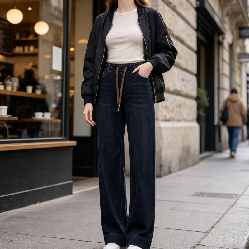 ✨ Casual-favorit 👖 Långa damjeans med dragsko – avslappnad passform, bekväma och modern denimlook