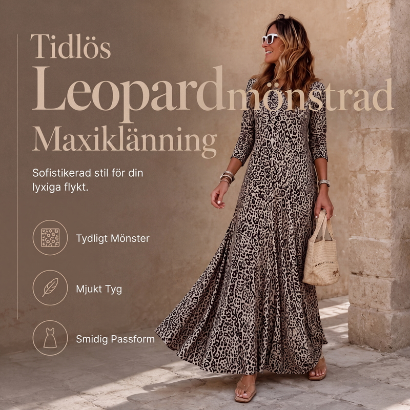 ✨Tidlös statement-stil | Långärmad maxiklänning med leopardmönster för damer