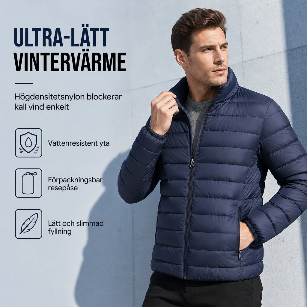 Lätt vadderad vinterkappa med stående krage för män