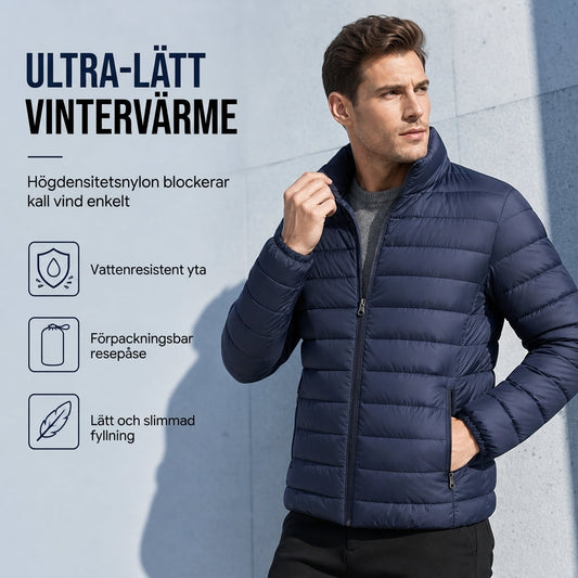 Lätt vadderad vinterkappa med stående krage för män