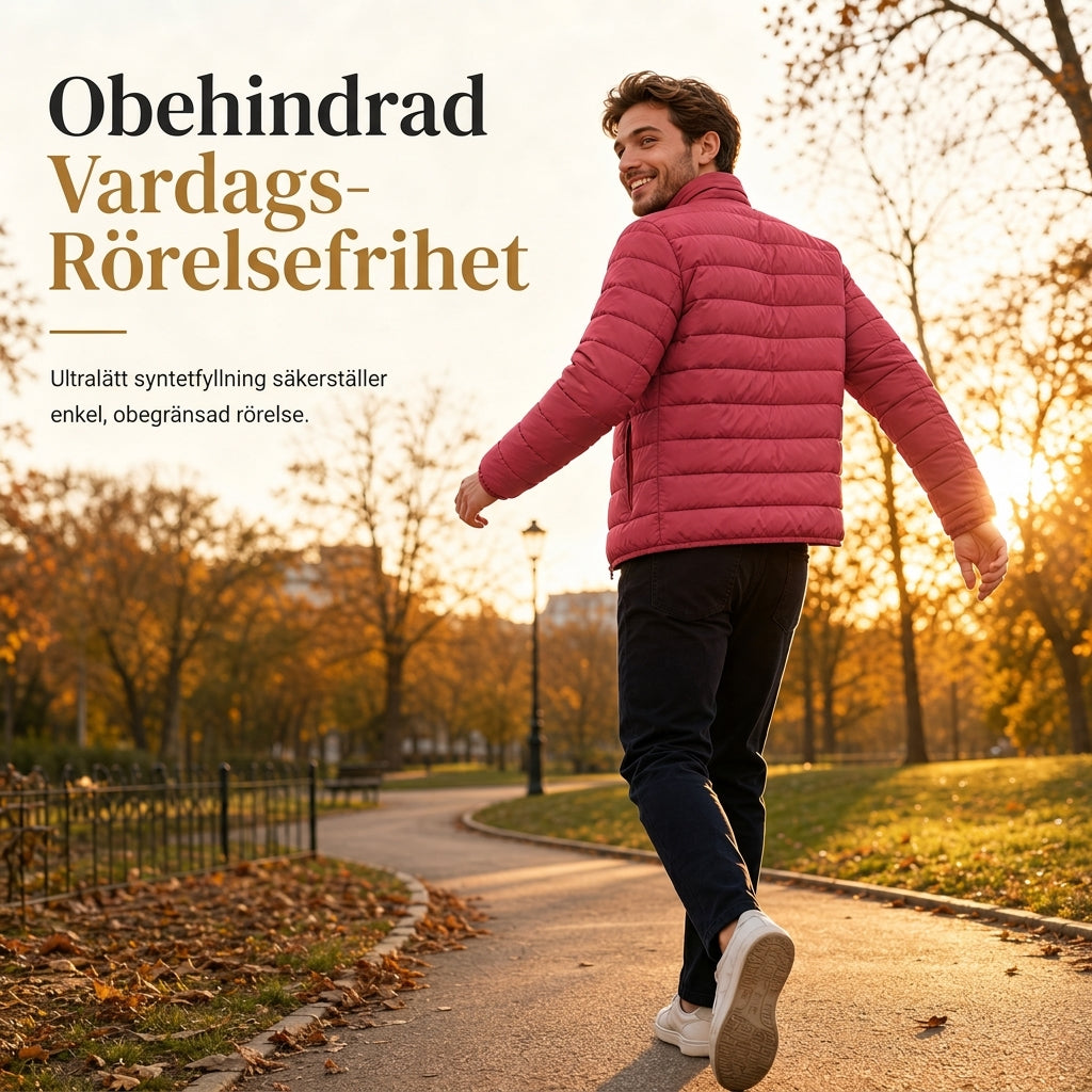 Lätt vadderad vinterkappa med stående krage för män
