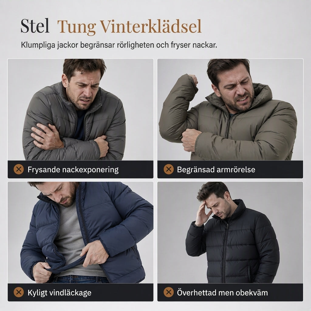 Lätt vadderad vinterkappa med stående krage för män