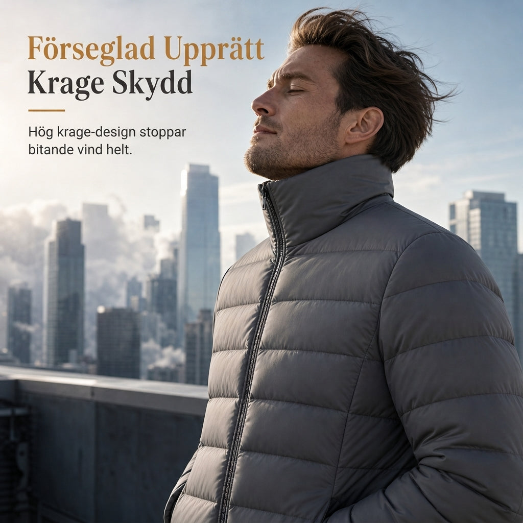 Lätt vadderad vinterkappa med stående krage för män