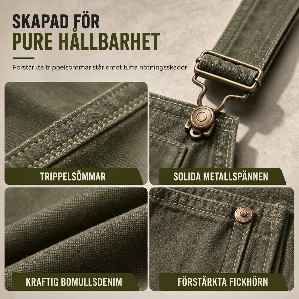 📢🎉50 % rabatt!!!🛍️✨Tjocka bomullsoveraller för herrar, avslappnad passform, raka ben, praktiska hängselbyxor med flera fickor