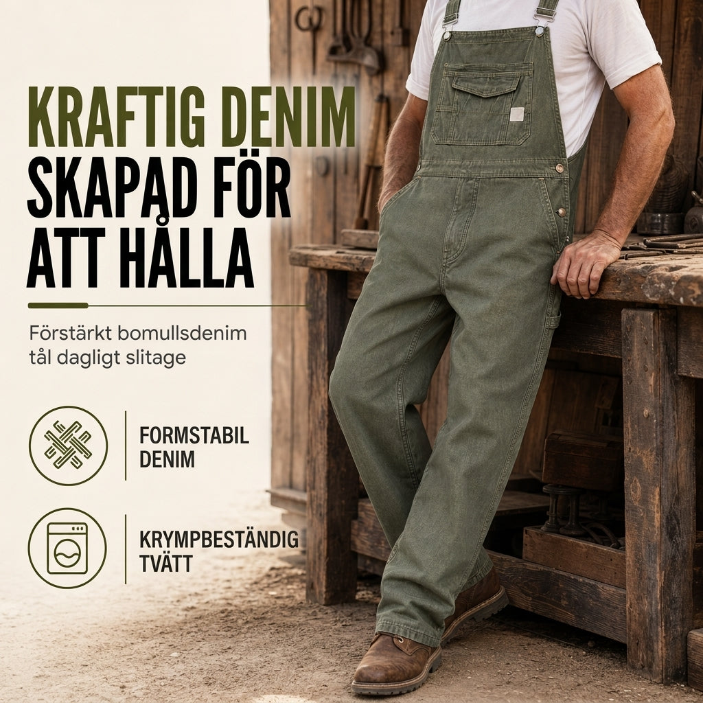 📢🎉50 % rabatt!!!🛍️✨Tjocka bomullsoveraller för herrar, avslappnad passform, raka ben, praktiska hängselbyxor med flera fickor