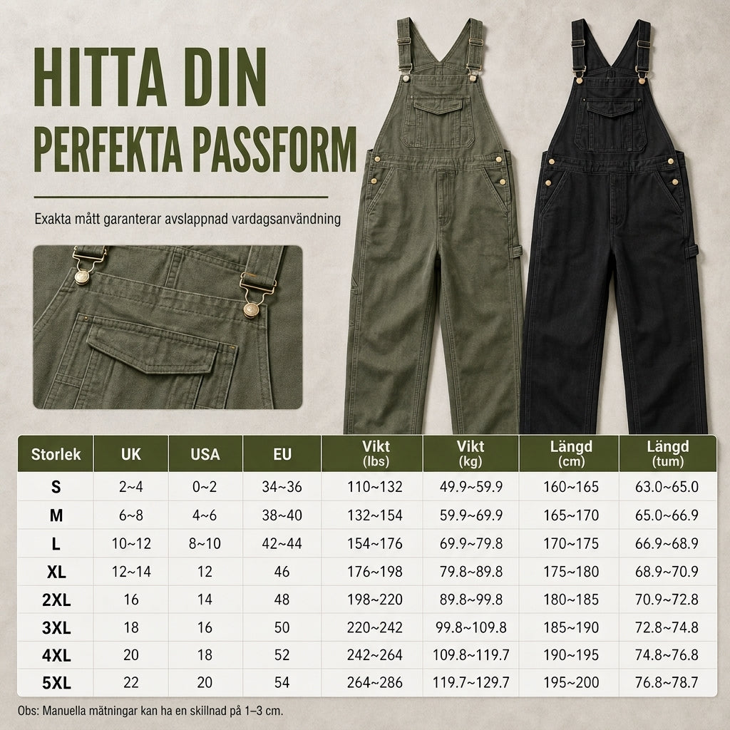 📢🎉50 % rabatt!!!🛍️✨Tjocka bomullsoveraller för herrar, avslappnad passform, raka ben, praktiska hängselbyxor med flera fickor