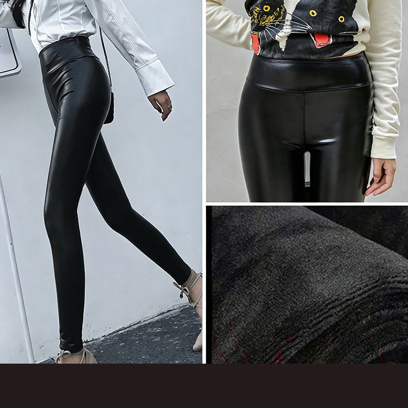 Leggings i PU-läder med hög midja för damer