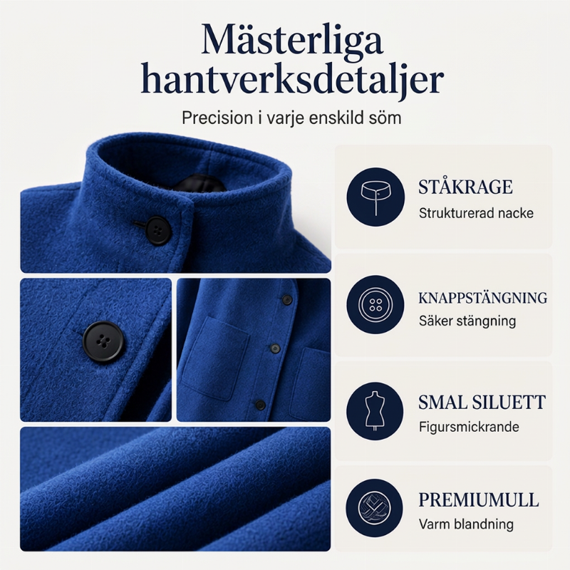 Kvinnors ullkappa i vintage-stil med ståndkrage