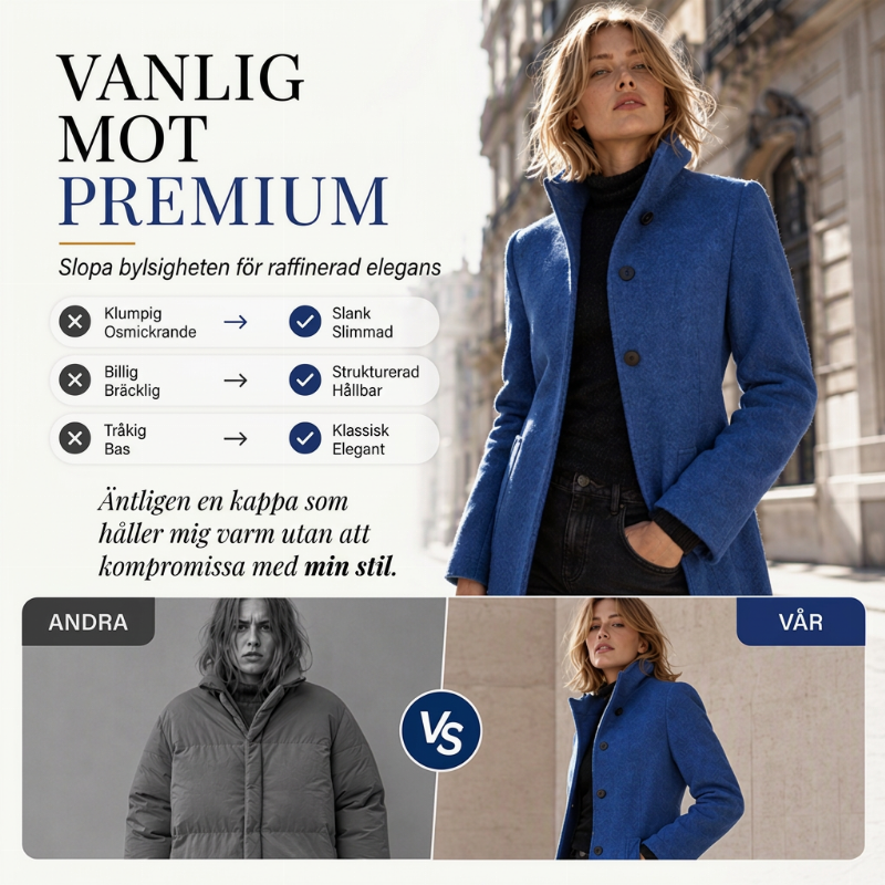 Kvinnors ullkappa i vintage-stil med ståndkrage