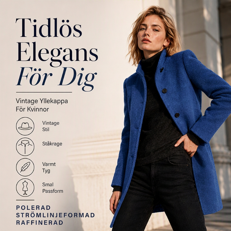 Kvinnors ullkappa i vintage-stil med ståndkrage
