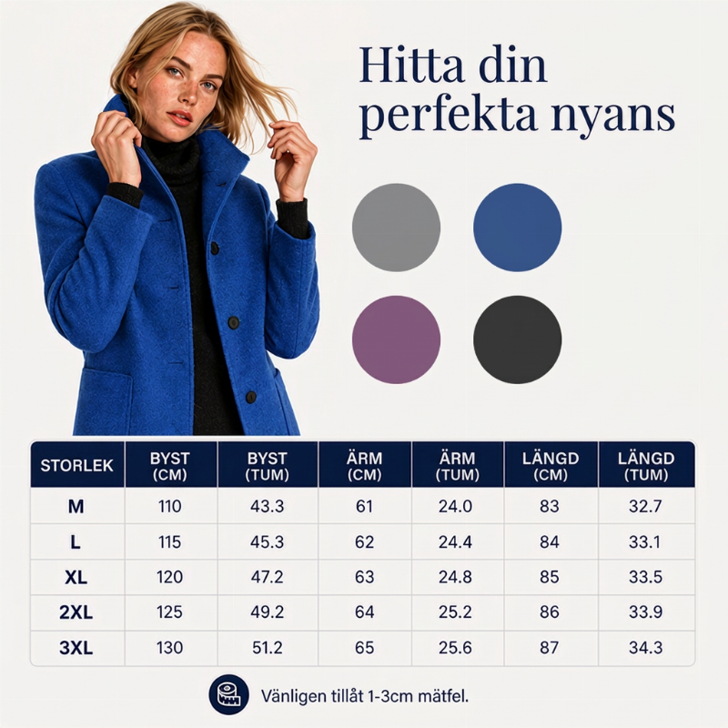 Kvinnors ullkappa i vintage-stil med ståndkrage