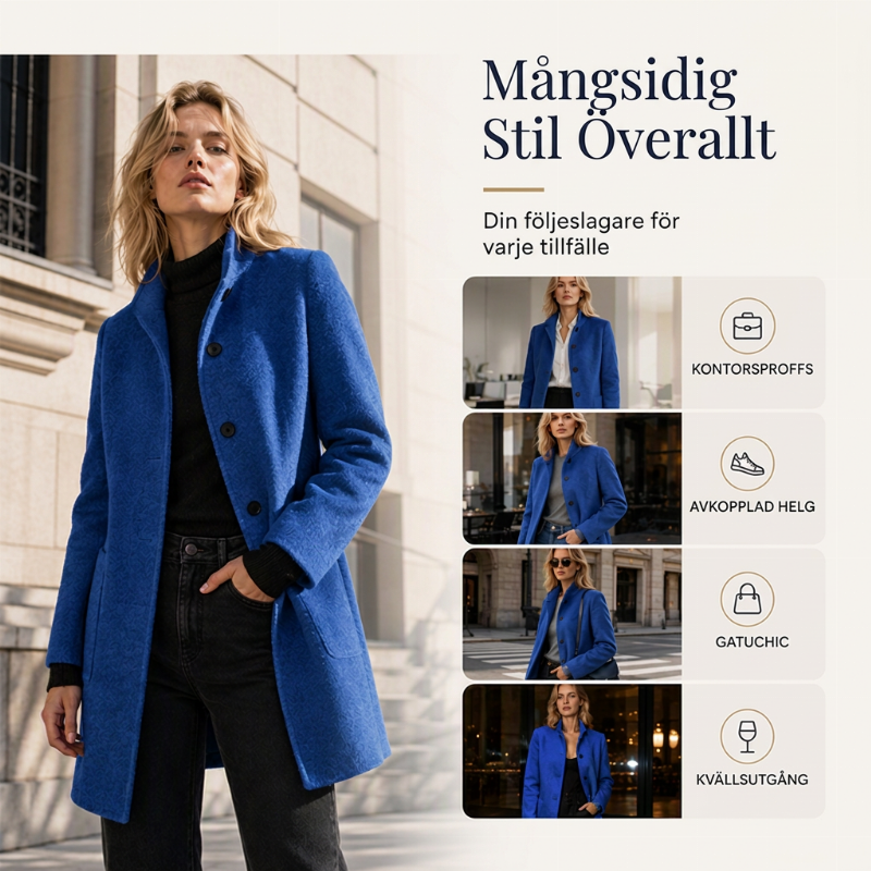 Kvinnors ullkappa i vintage-stil med ståndkrage