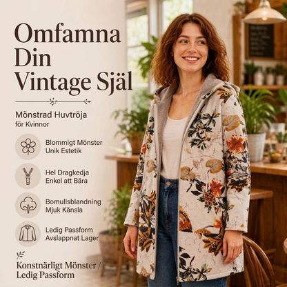 Kvinnors vintage-kappa med bladmönster och huva