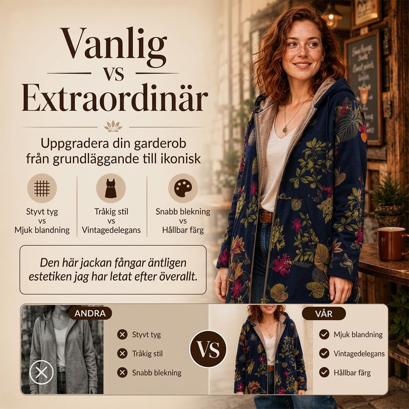 Kvinnors vintage-kappa med bladmönster och huva