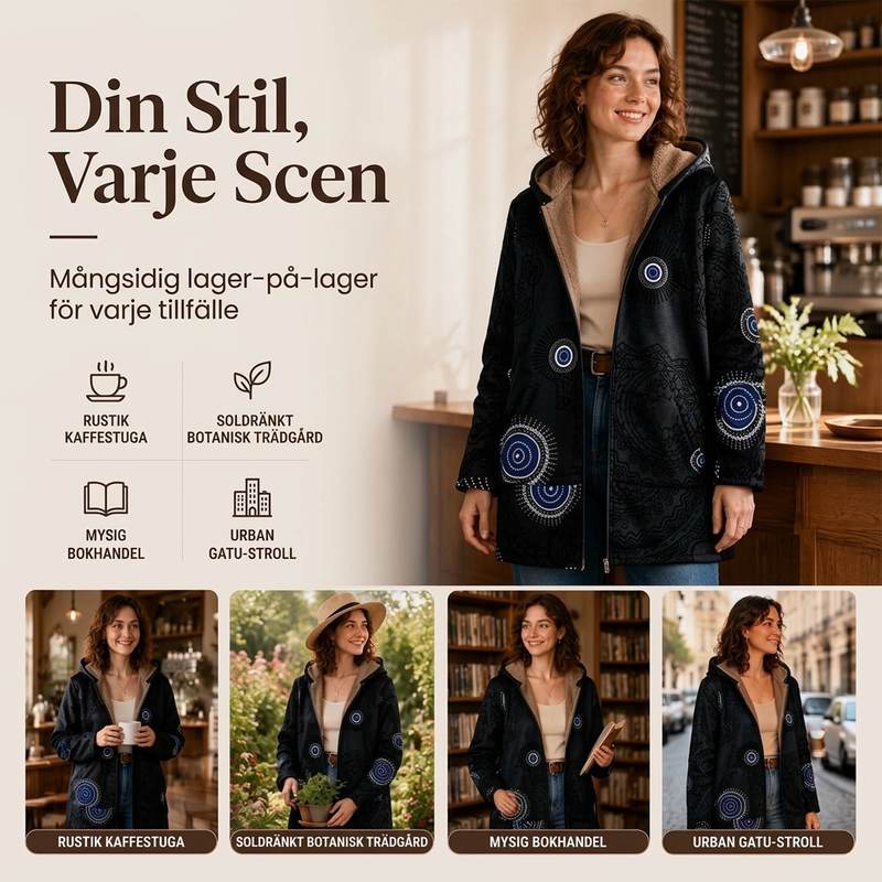 Kvinnors vintage-kappa med bladmönster och huva