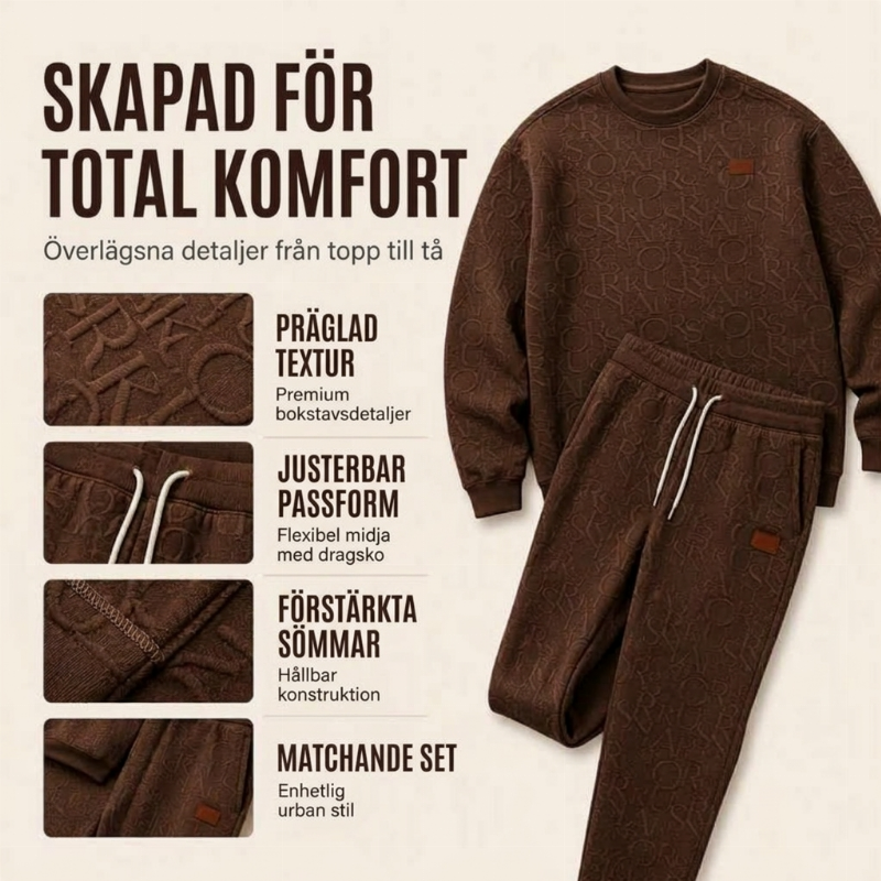 Set för män: Jacquard-bokstäver sweatshirt och byxor med dragsko