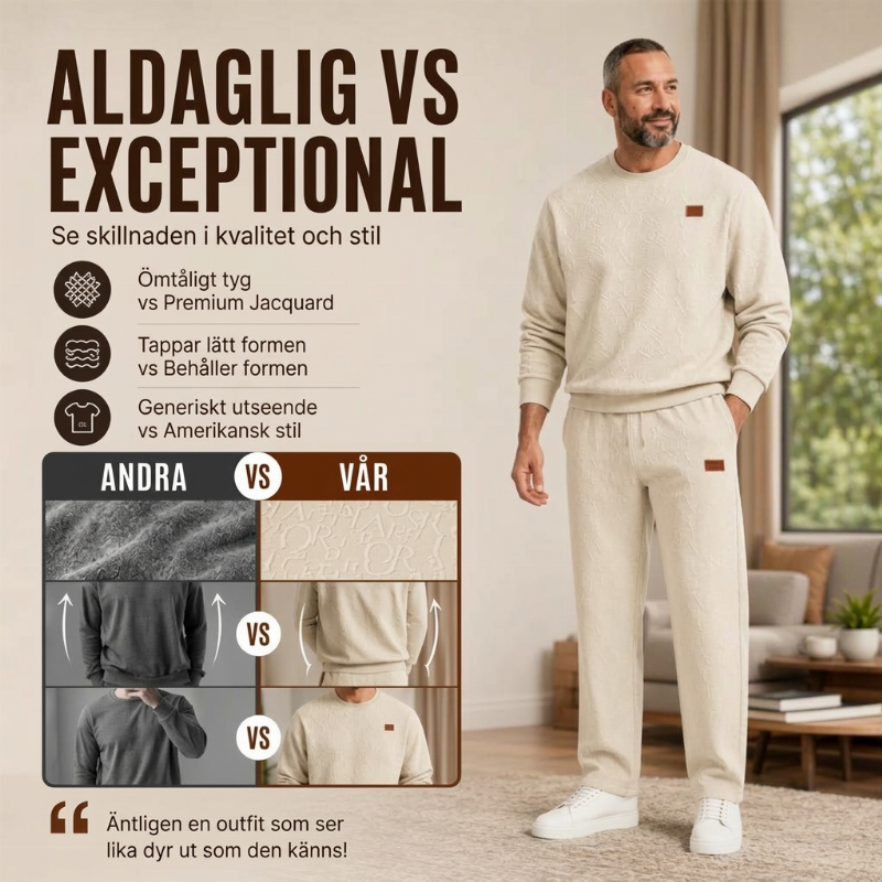 Set för män: Jacquard-bokstäver sweatshirt och byxor med dragsko