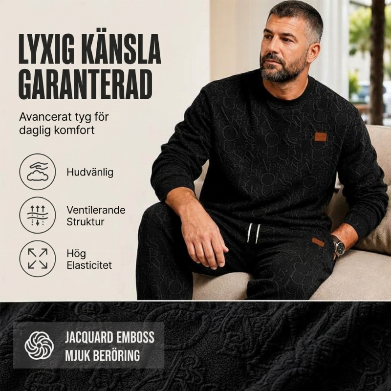 Set för män: Jacquard-bokstäver sweatshirt och byxor med dragsko