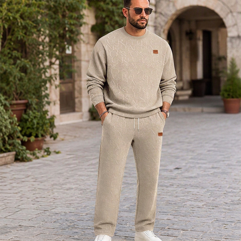 Set för män: Jacquard-bokstäver sweatshirt och byxor med dragsko