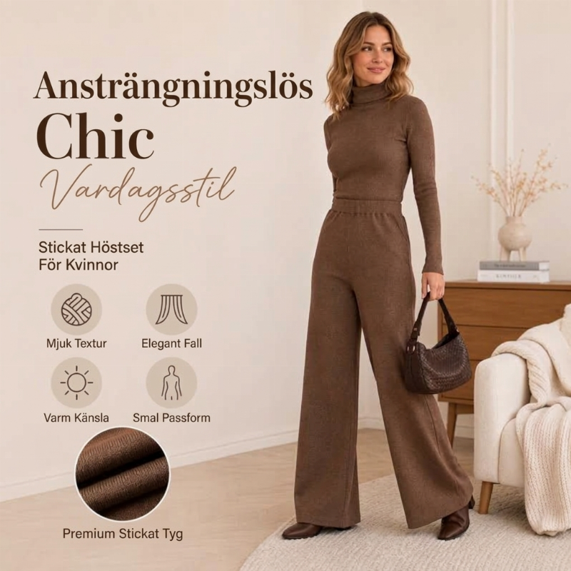 Set med polotröja i stickad modell och vida byxor för kvinnor