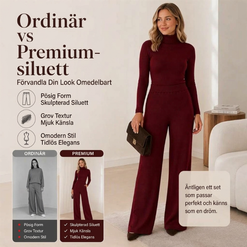Set med polotröja i stickad modell och vida byxor för kvinnor