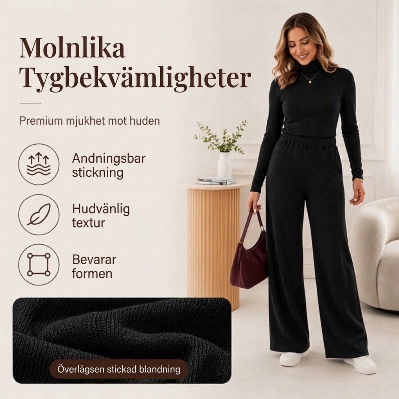 Set med polotröja i stickad modell och vida byxor för kvinnor