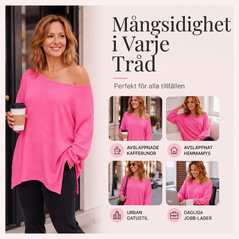 Damtopp med avtäckt axel och delad fåll