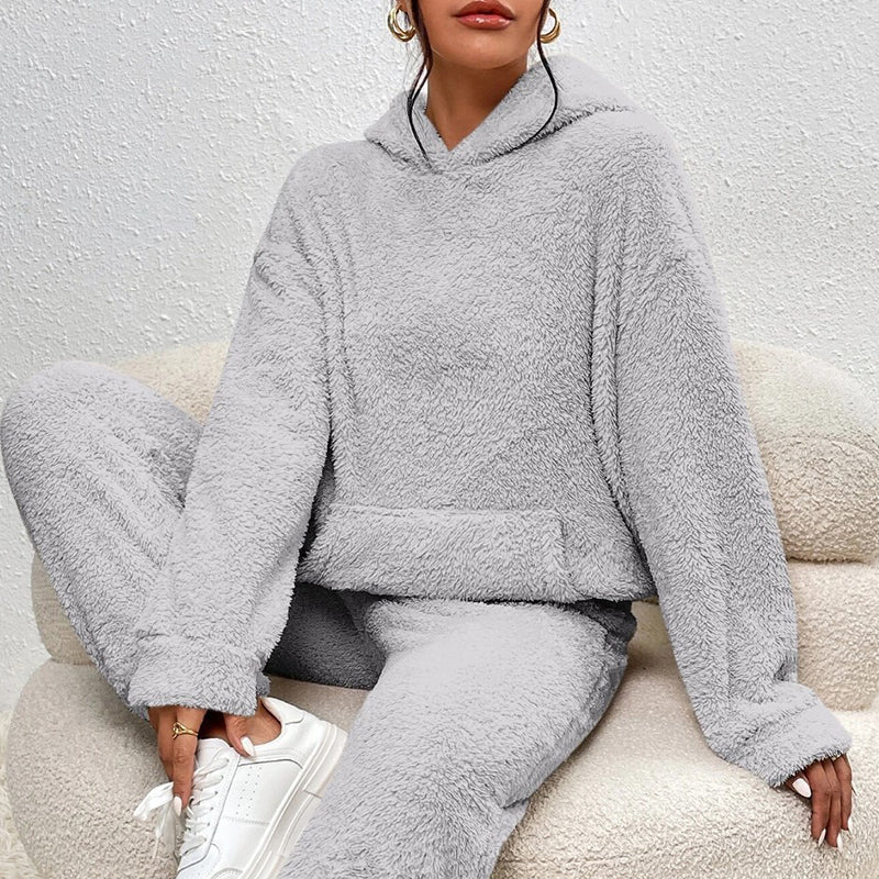 ☁️ Mysigt vinter-set ✨ Fleece-hemkläder för damer med huvtröja och byxor – mjuka, varma och bekväma