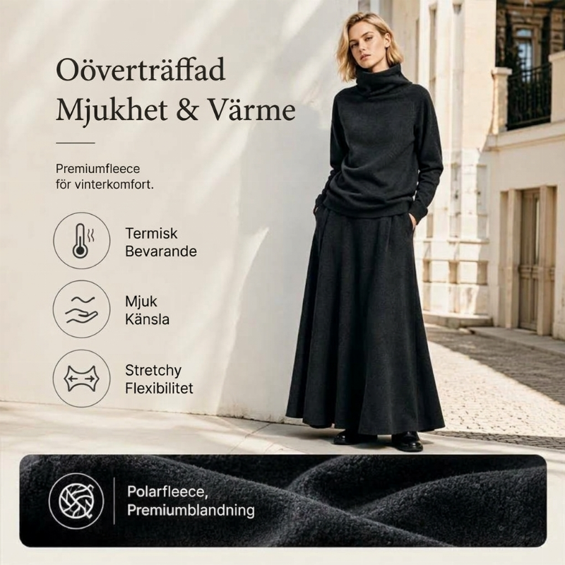 ✨ Elegant stickad look 🤎 Set med damtröja med krage och maxikjol – bekvämt, feminint och tidlöst