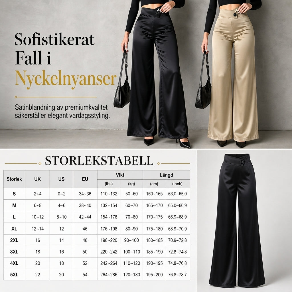 📢🎉50 % rabatt!!!🛍️✨Eleganta, högt skurna, vida satinbyxor med asymmetrisk midja