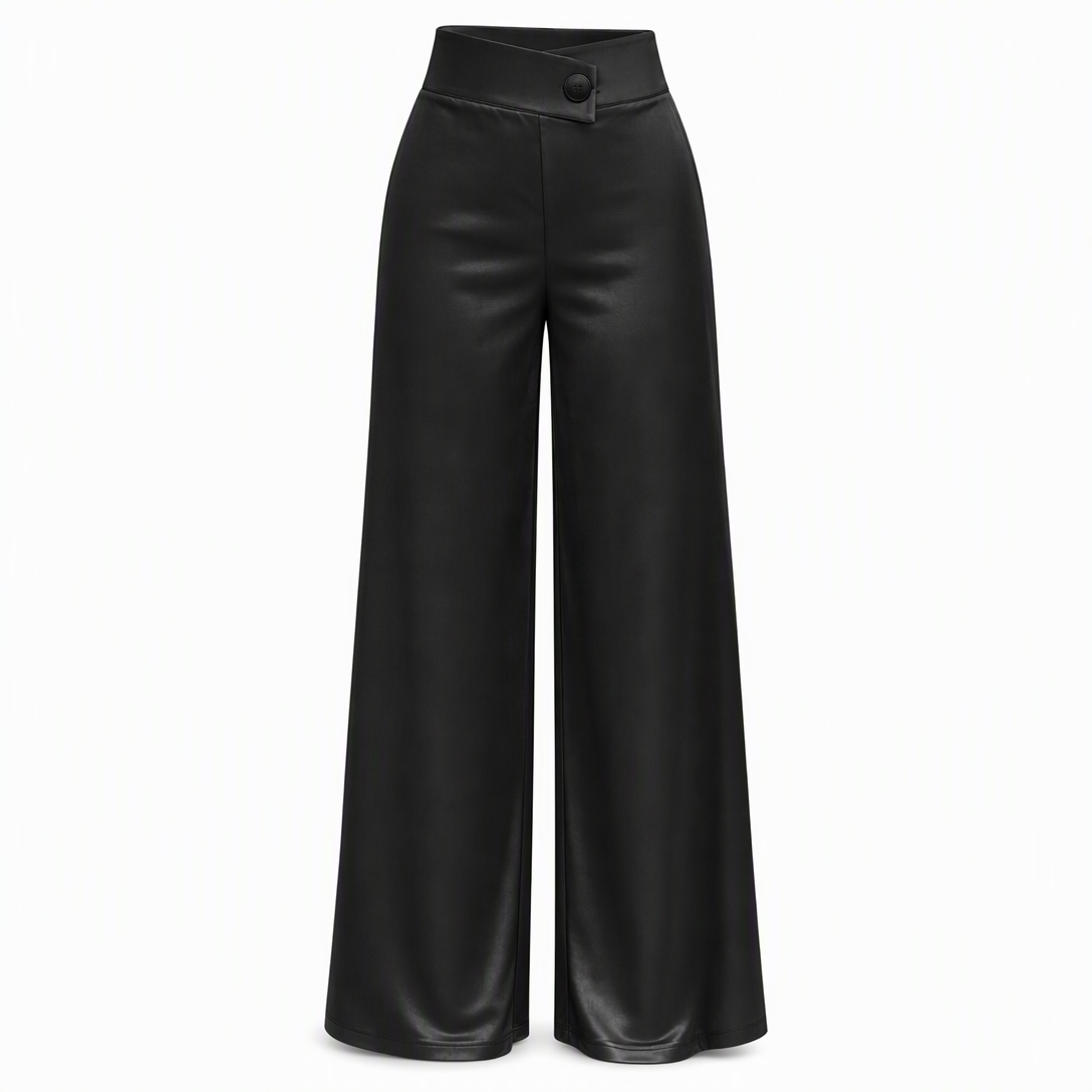📢🎉50 % rabatt!!!🛍️✨Eleganta, högt skurna, vida satinbyxor med asymmetrisk midja