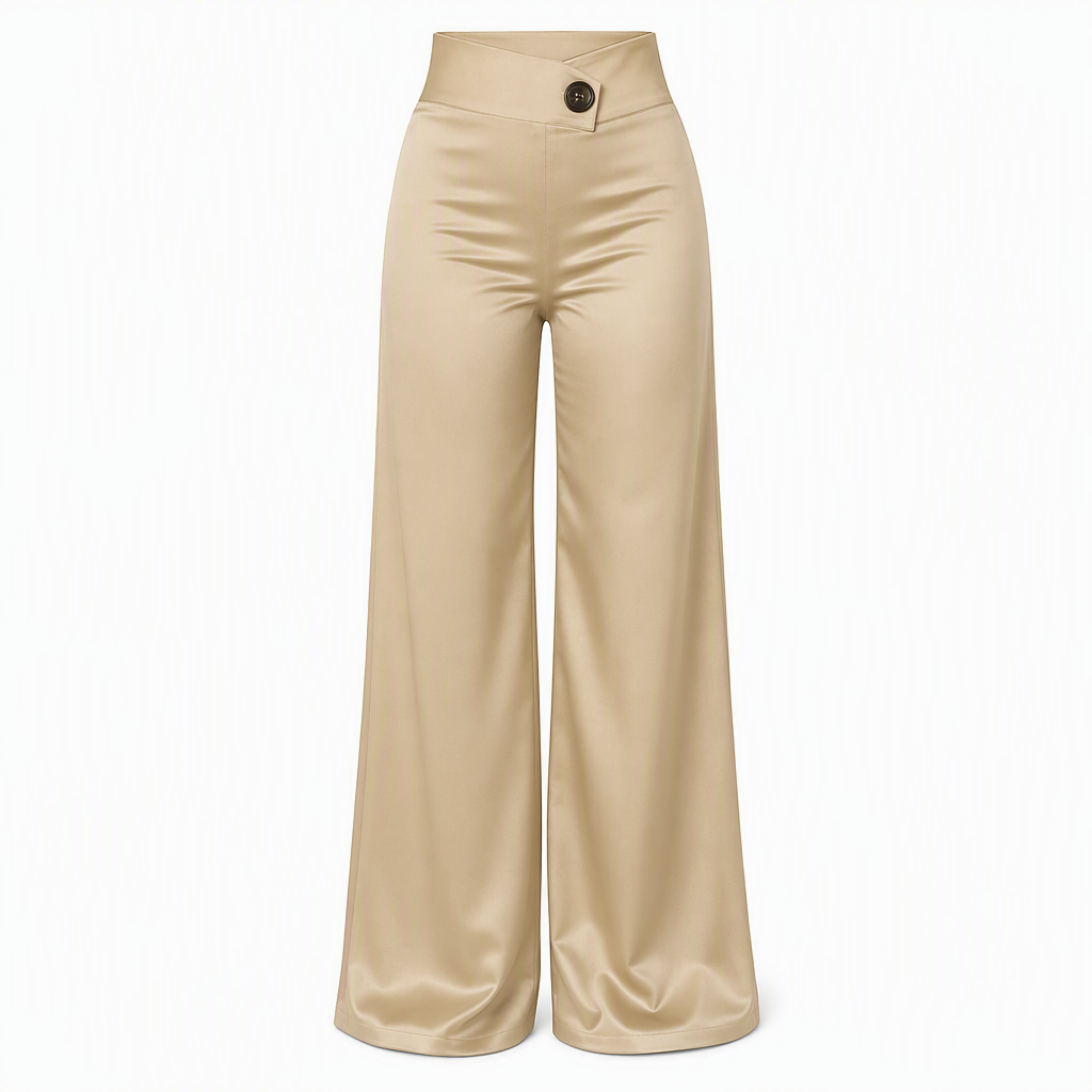 📢🎉50 % rabatt!!!🛍️✨Eleganta, högt skurna, vida satinbyxor med asymmetrisk midja